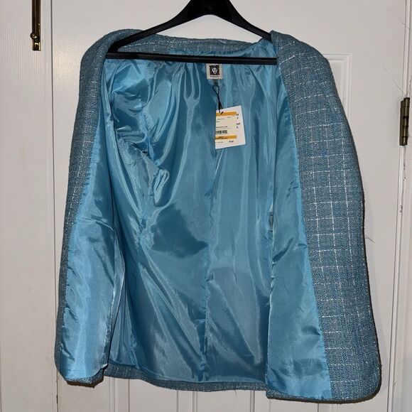 NWT Anne Klein Siren Blue Tweed Open Front Career Jacket Blazer Size S $139 - Picture 6 of 10